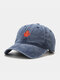 Unisex Washed Distressed Cotton Red Maple Leaf Embroidered Vintage Sunshade Baseball Cap - Navy