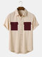 Mens Cable Knit Flap Pocket Casual Short Sleeve Shirts - Apricot