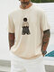 Equipaggio grafico da uomo con figure di cartoni animati Collo T-shirt casual a maniche corte invernali - Albicocca