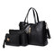4 PCS Women PU Leather Handbag Solid Leisure Multi-function Shoulder Bag Casual Crossbody Bag - Black