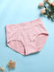 1PCS Women Cotton Heart Pinstripe Printed Wide Waistband Comfy High Waisted Panties - #02