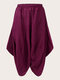 Plus Size Loose Solid Pocket Elastic Waist Women Harem Pants - Red
