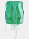 Cross Straps Halloween Patchwork Sleeveless Crop Top For Women - Green