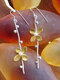 Vintage 925 Silver Plated Flower Earrings Pearl Pendant Earrings - Gold
