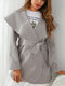 Solid Color Knotted Lapel Collar Casual Coat For Women - Gray