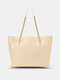 حقيبة يد نسائية جلد صناعي قصيرة صلبة اللون كبيرة سعة حقيبة يد بنمط الحجر - أبيض