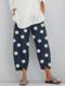Daisy Floral Printed Elastic Waist Pants With Pocket - Navy