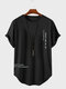 Lässiges T-Shirt für Herren mit japanischem Buchstaben-Print und abgerundetem Saum, kurzärmelig - Schwarz