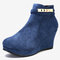 Plus Size Buckle Strap Decoration Slip Resistant Wedges Heel Ankle Boots - Blue