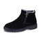 Men Comfy Leather Slip Resistant Warm Lined Side Zipper Ankle Boots - Black