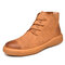 Large Size Men Retro Genuine Leather Slip Resistant Casual Boots - Brown