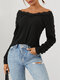 Women Lace Patchwork Hollow Long Sleeve V-neck Solid Color T-Shirt - Black