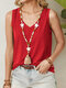 Solid Color V-neck Sleeveless Casual Tank Top For Women - Red