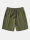 Mens Solid Color Large Pocket Linen Basics Drawstring Shorts - Dark Green