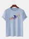 Men 100% Cotton Fun Rainbow Planet Print Casual T-Shirt - Sky Blue