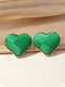 Trendy Simple Mini 3D Studs de metal en forma de corazón Pendientes - Verde