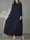 Casual Solid Color A-line Loose Long Sleeve Plus Size Dress - Navy