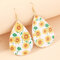 Trendy Daisy Sunflower Flower Butterfly Water Drop Earrings Lychee Printed Leather Earrings - 5