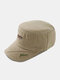 Men Washed Distressed Cotton Sutures Letter Embroidery Casual Sunscreen Military Cap Flat Cap - Khaki