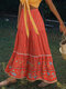 Bohemian Floral Printed Belt Elastic Waist Long Skirt - Red
