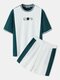Mens Japanese Embroidered Waffle Knit Patchwork Two Pieces Outfits - Green