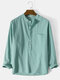 Mens 100% Cotton Basic Solid Color Long Sleeve Henley Shirt - Green