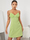 Solid Backless Adjustable Strap Off The Shoulder Sexy Dress - Green
