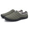 Men Plush Lining Waterproof Cloth Slip On Soft Sole Casual Slippers - Army Green