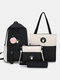 4 PCS Canvas Preppy Multifunction Combination Bag Tote Backpack Crossbody Clutch Wallet - Black