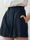 Shorts casuais de algodão com pregas e bolsos sólidos - Marinha