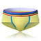 Breathable Colorful Striped Belt Pouch Brief Patchwork Modal Seamless Underwear for Men - Yellow