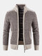 Mens Marled Knit Stand Collar Zipper Slant Pocket Casual Cardigans - Coffee
