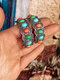 Boucles d'oreilles en forme de C géométrique vintage en alliage turquoise - argent