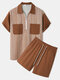 Mens Pinstripe Stitching Half Zip Street Loose Two Pieces Outfits - Brown