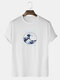 Mens Ukiyo Graphic Print 100% Cotton Casual O-Neck Short Sleeve T-Shirt - White