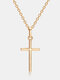 1 Pcs Simple Retro Style Cross Pendant Glossy Copper Necklace Versatile Sweater Necklace - Gold
