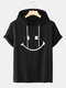 Mens Smile Pattern Short Sleeve Preppy Hooded T-Shirt - Black