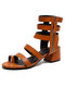 Women Casual Summer Vacation Comfy Side-zip Chunky Heel Gladiator Sandals - Orange Yellow