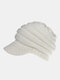 महिला एक्रिलिक साटन बुना हुआ ठोस धारीदार पु लेबल पोनीटेल बेनी हैट स्की स्पोर्ट्स कैप बेसबॉल कैप - सफेद
