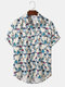 Mens All Over Funny Mushroom Print Lapel Casual Short Sleeve Shirts - Blue