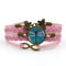 Retro Amber Blue Dragonfly Braided Bracelet Time Gemstone Infinite Symbol Printed Leather Bracelet - Pink