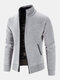 Mens Plain Chenille Knit Stand Collar Zipper Warm Cardigans With Pocket - Gray