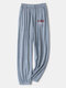 Women Cotton Plaid Print Elastic Cuff Pants Pajamas Bottoms With Pockets - Blue