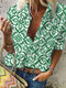 Ethnic Print Long Sleeve Lapel Vintage Shirt For Women - Green