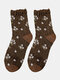 3 Pairs Women Cotton Striped Floral Pattern Jacquard Vintage Thick Piled Stocking - Brown