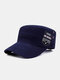 Men Cotton Solid Color Letter Number Pattern Patch Airhole Breathable Sunscreen Military Hat Flat Cap - Navy