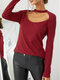 Solid Color Long Sleeve O-neck Sexy Blouse For Women - Wine Red