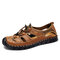 Men Hand Stitching Leather Non Slip Elastic Lace Casual Sandals - Brown