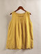 Solid Color Hollow Out Pleated Sleeveless Tank Top - Yellow