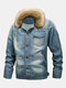 Mens Vintage Denim Fur Collar Multi Pockets Windproof Warm Jackets - Light Blue